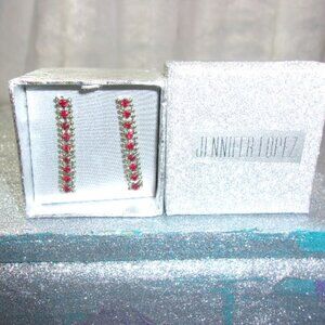 JLR-75 JENNIFER LOPEZ RED GEM DROP CHAIN STUD EARRINGS